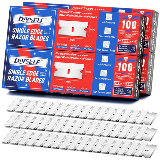 DIYSELF 400PCS Single Edge Razor Blades Heavy Duty, Razor Blades for Scraper, Single Edge Blades for Scraping, Flat Razor Blades Refills for Labels, Stickers, Decals, Paint from Glass and Stovetop