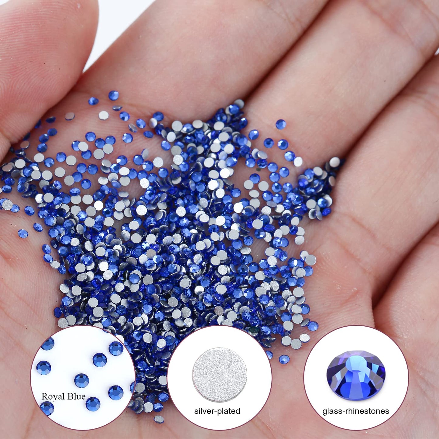 3000Pcs Royal Blue Crystal Rhinestones,Glass Flatback Rhinestones Mini Gemstones for Nail Face Makeup Art Crafts Clothes Decoration -(SS8,2.4mm,Royal Blue)