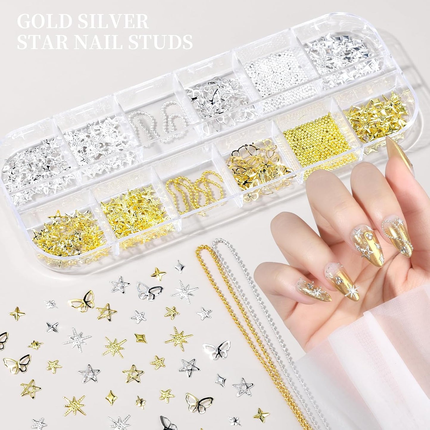 FANDAMEI Nail Gems, 3-Box Colorful Nail Rhinestones Nail Charms and Gems, 3D Rainbow Crystal Nail Diamonds Bulk, Mix-Size Flatback Gems for Nails, Gold Silver Nail Studs Beads for Nail Design