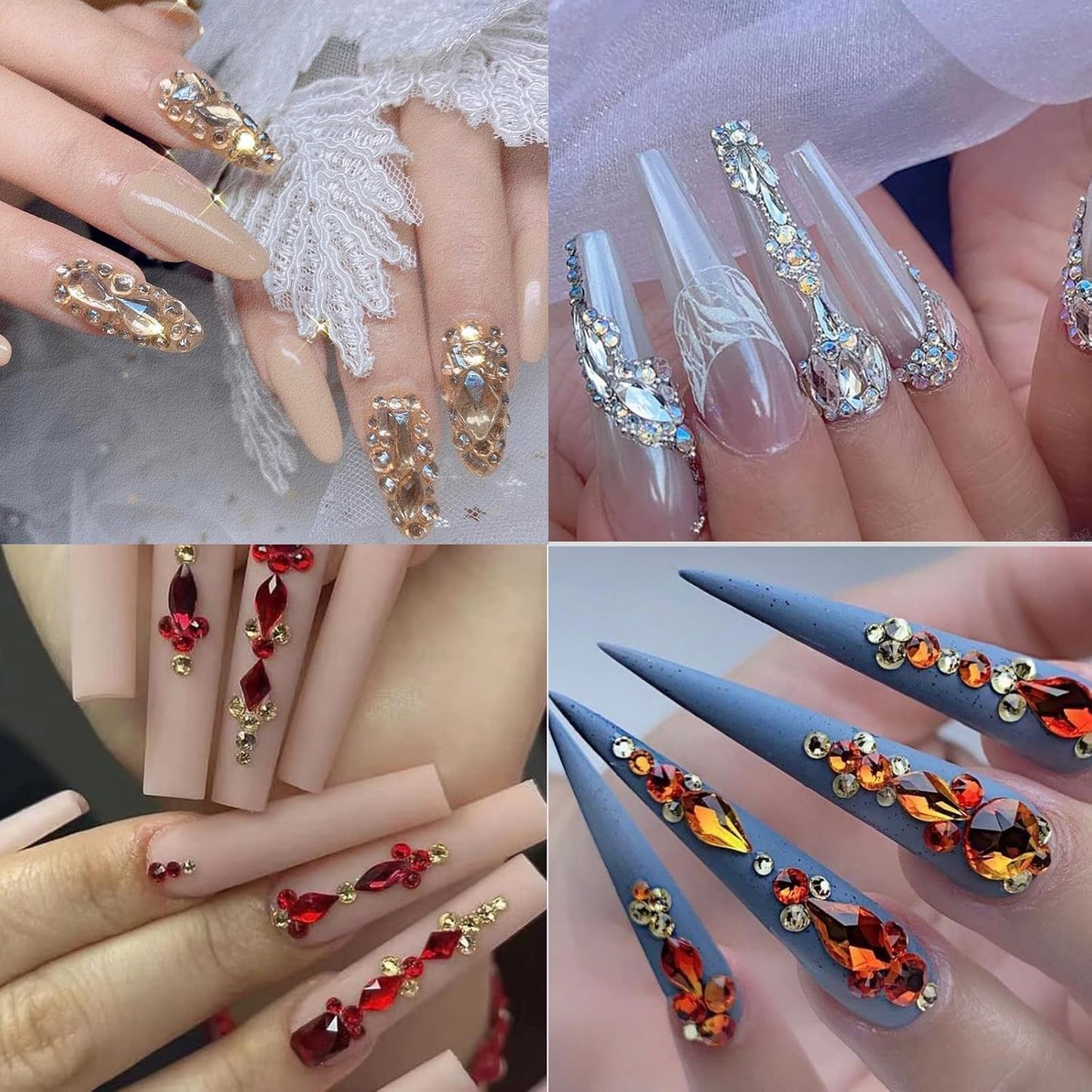 HOINCO 3320Pcs Multi-Shaped Crystal Red Nail Rhinestones & Gems for DIY Nail Art