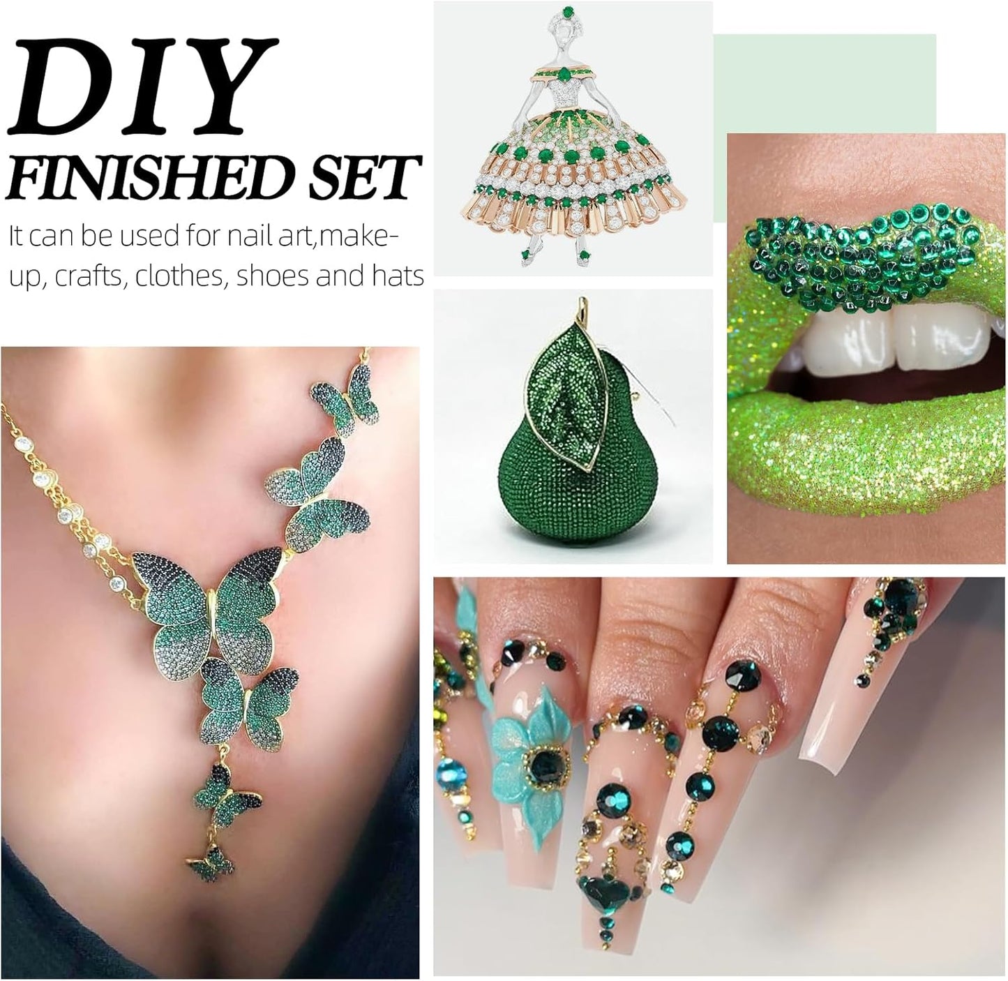 Green Flatback Rhinestones, Glass Rhinestones for Nail Art and Craft, Glue Fix, Loose Crystal Gemstones(Green, SS4, 2880pcs, 1.5-1.7mm)