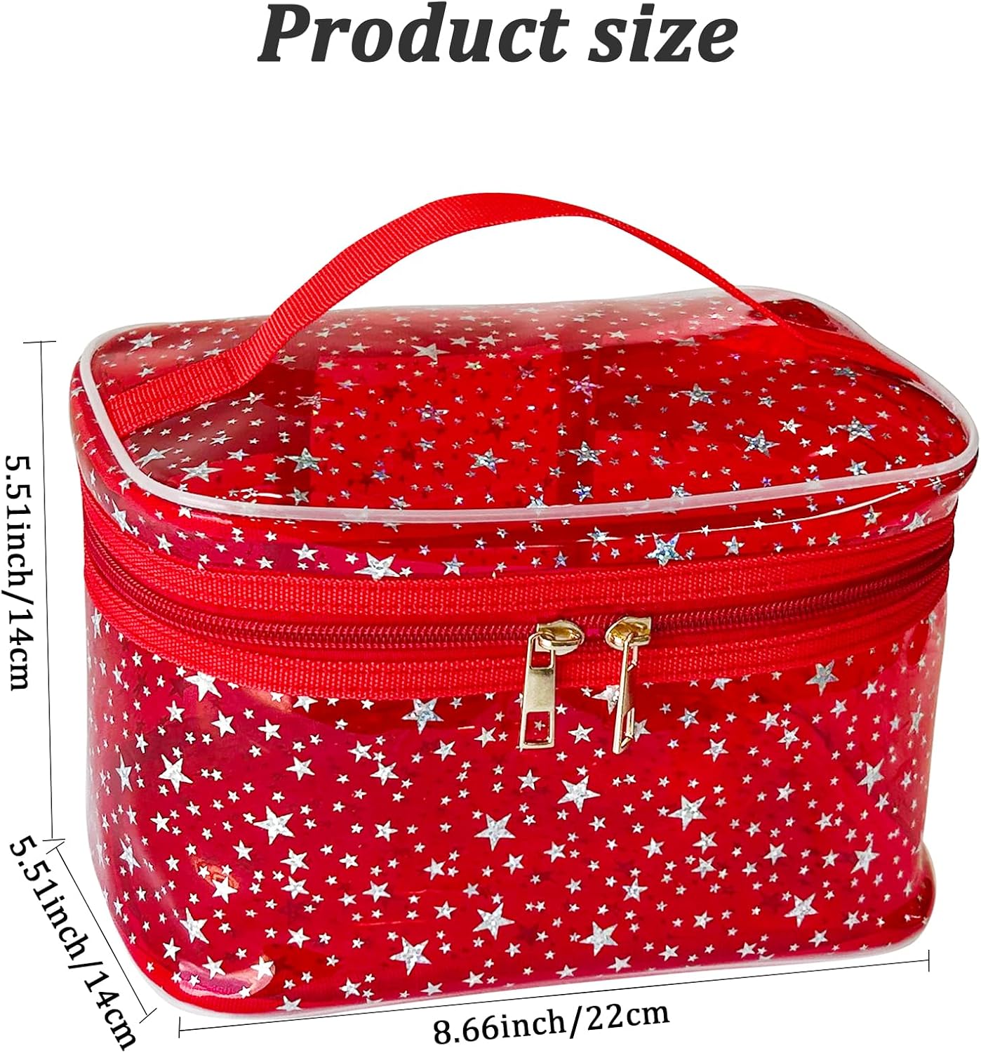 Holographic Makeup Bags Bulk,Clear Storage Bag Toiletry Pocket Portable Zippered Iridescent Pouch Waterproof Cosmetic Gift Bags for Women (Red-L)