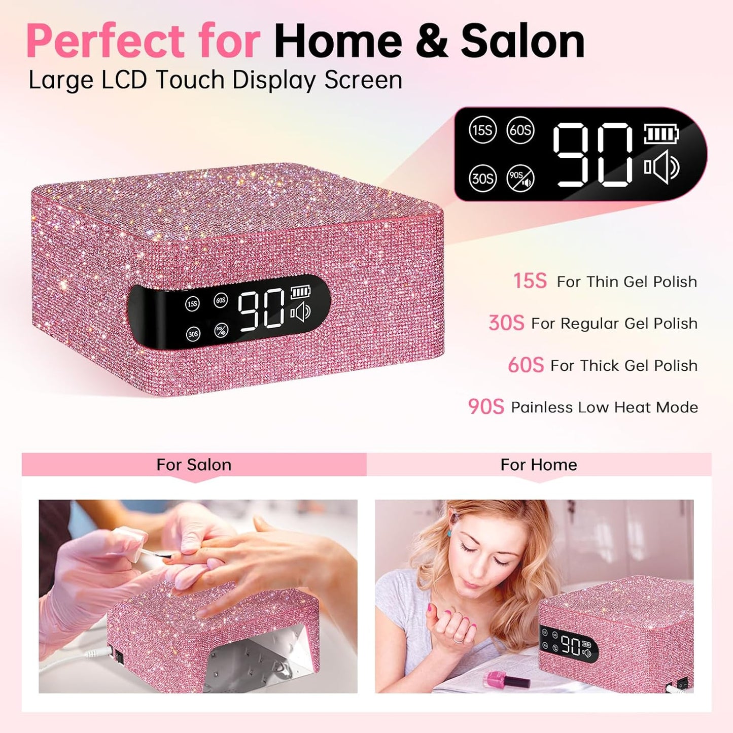 Cordless UV Nail Lamp for Gel Polish 96W,Rechargeable LED Nail Light Professional Nail Dryer with 4 Timer Setting,Touch Control & Auto Sensor,Fast Curing lamp for Salon & Home