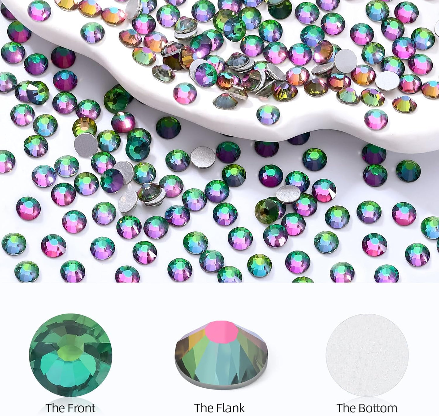 Green Volcano Flatback Rhinestones, Glass Rhinestones for Nail Art and Craft, Glue Fix, Loose Crystal Gemstones(Green Volcano, SS12, 1440pcs, 2.9-3.0mm)