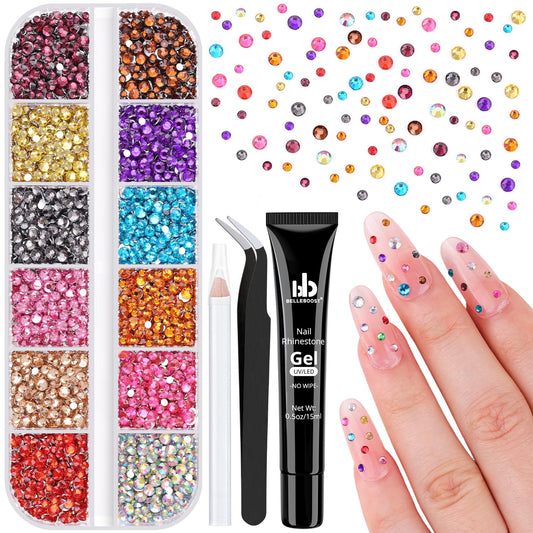 5000Pcs Small Resin Rhinestones for Nail Art with 15ML Rhinestone Glue, Colorful 2/3MM Flatback Bedazzling Gems, Nail Rhinestones and Gems Crystals Charms for Acrylic Tips Manicure Decor