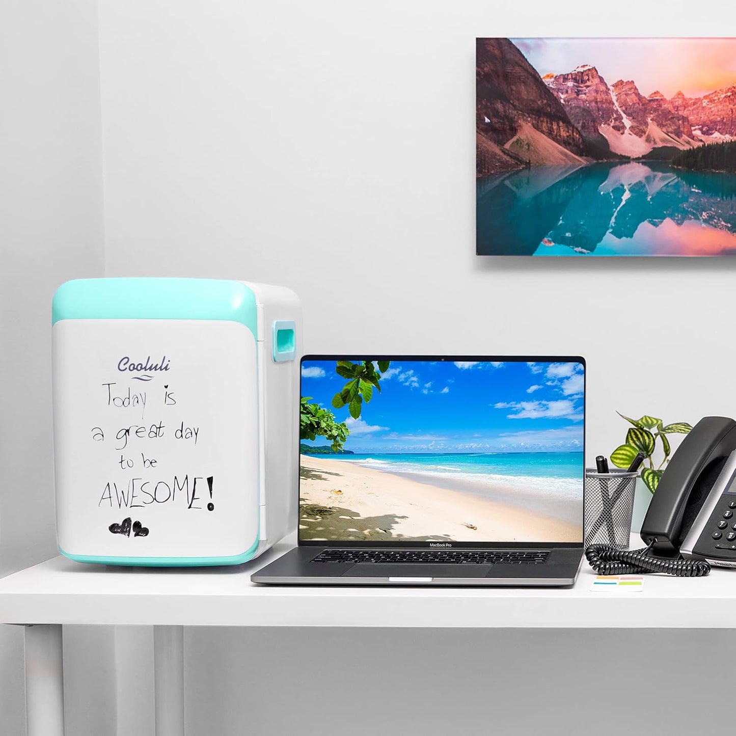 Cooluli 10L Mini Fridge for Bedroom - Car, Office Desk & College Dorm Room - 12V Portable Cooler & Warmer for Food, Drinks, Skincare, Beauty, Makeup & Cosmetics - AC/DC Small Refrigerator (Turquoise)