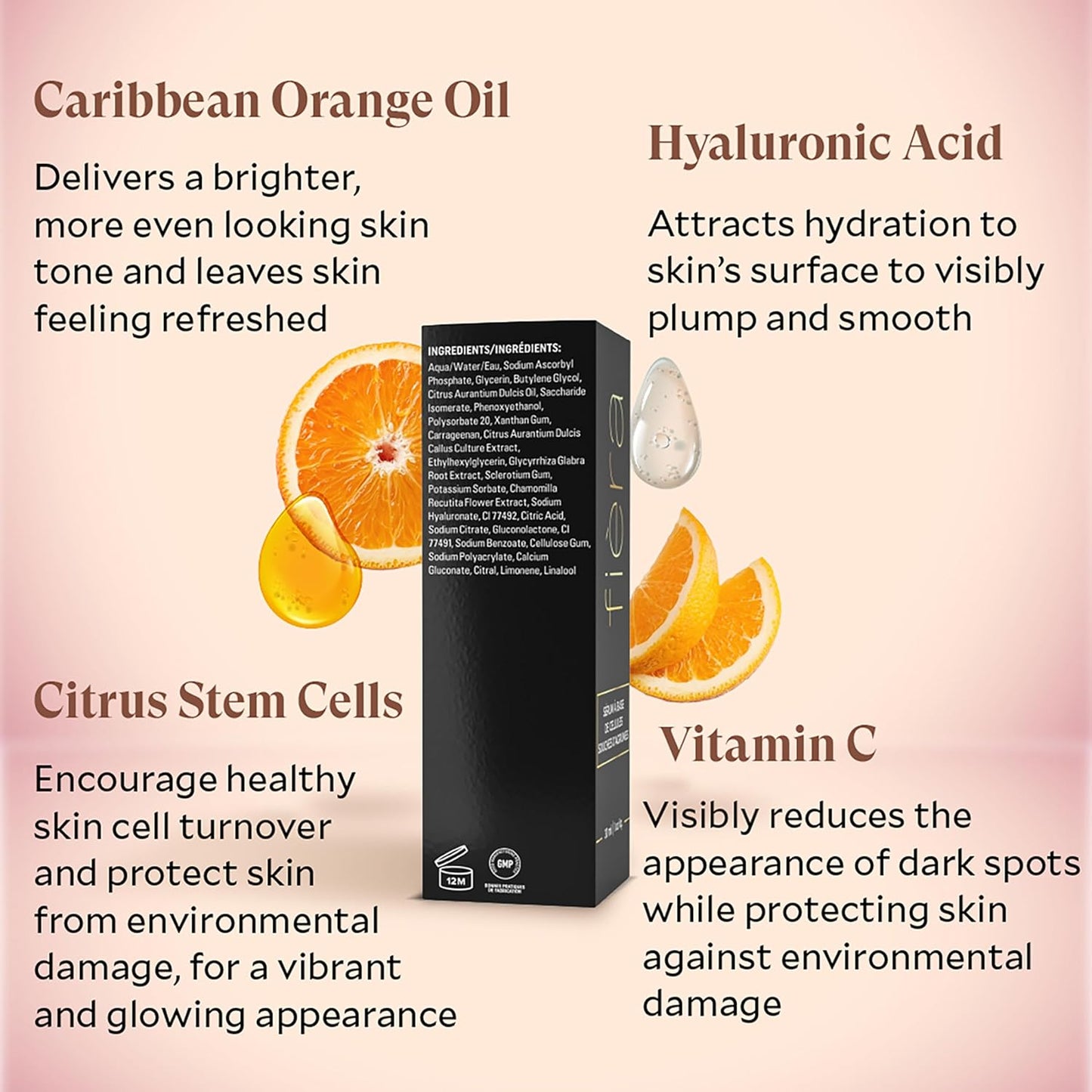 Fièra Vitamin C Serum with Hyaluronic Acid & Citrus Stem Cells - Anti-Aging Brightening, Firming, Hydrating Serum for Mature Skin, Reduces Dark Spots, Fine Lines & Boosts Radiance - 1 FL. OZ. / 30 ML