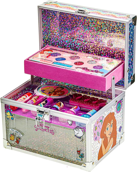 Disney Princess Train Case Girls Beauty Set, Kids Makeup Kit for Girls, Real Washable Toy Makeup Set, Play Makeup, Pretend Play, Party Favor, Birthday, Toys Ages 3 4 5 6 7 8 9 10 11 12
