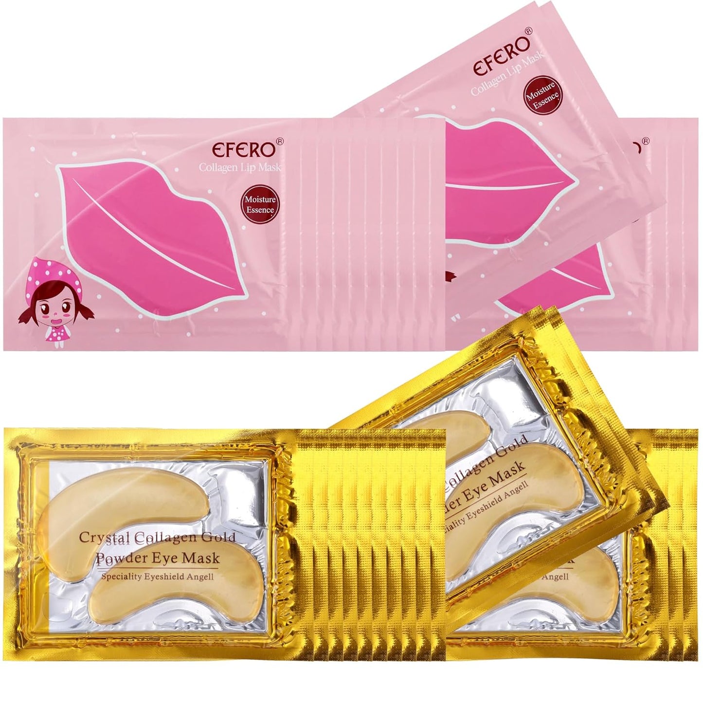 30 Pack Collagen Crystal Lip Masks and Gold Under Eye Masks Natural Moisturizing Gel Anti-Aging Anti Chapped Hydrating Reducing Puffiness Dark Circles and Wrinkles Lip Eye Pads for Women Men