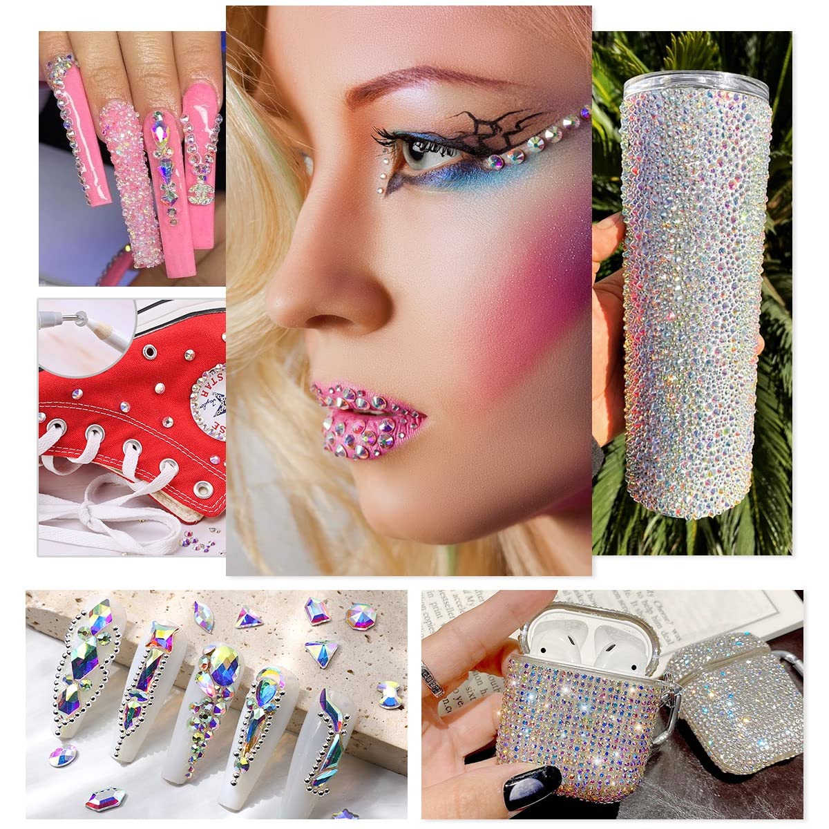 3 Boxes AB Crystal Nail Rhinestones 240 Multi-Shapes White AB Big Gems K9 Glass Flatback Round Beads Crystals Stones Nail Art Charms for Nails Face Eyes Makeup Crafts DIY Tumblers Bottles Shoes