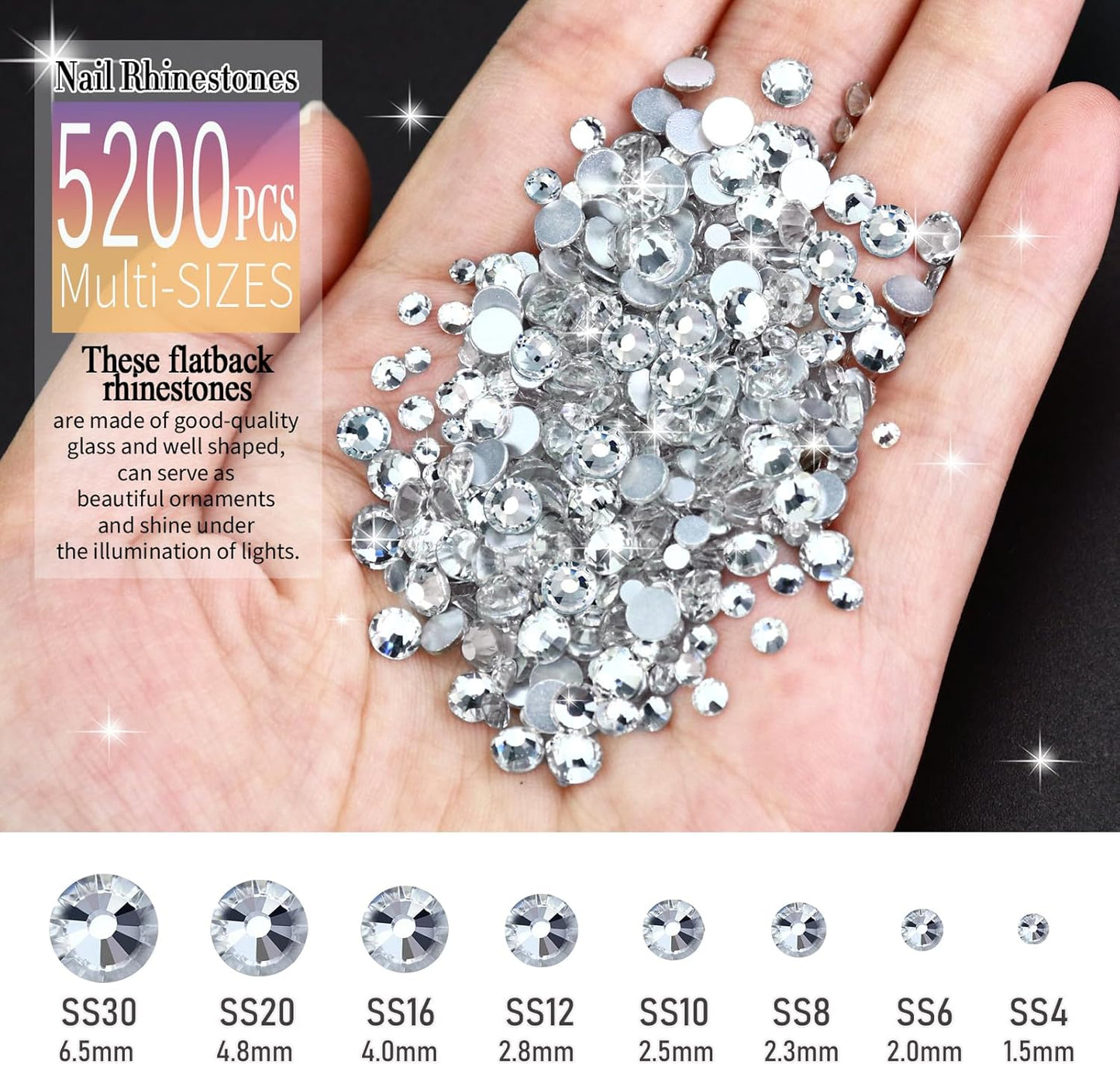 Dowarm 6000PCS Crystal Clear Nail Rhinestones, 16 Types of 800PCS Special-Shaped Diamonds+5200PCS Flatback Rhinestones, 3D Crystal Glass Gemstones for Nail Crafts Decoration, White Gem Stones Charm