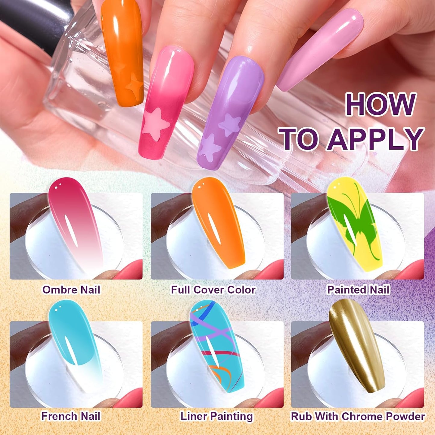 Gradient Painting Gel, 12 Bright Colors Ombre Gel Nail Polish for Pigment Pat Aura Nails, French Manicure DIY Nail Art Long-lasting No-wipe Candy Palette Jam Jar Colors