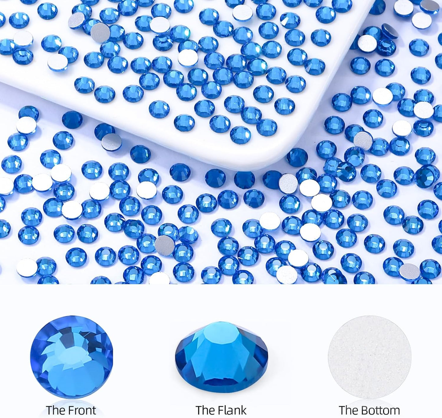 Capri Blue Flatback Rhinestones, Glass Rhinestones for Nail Art and Craft, Glue Fix, Loose Crystal Gemstones(Capri Blue, SS8, 1440pcs, 2.3-2.5mm)