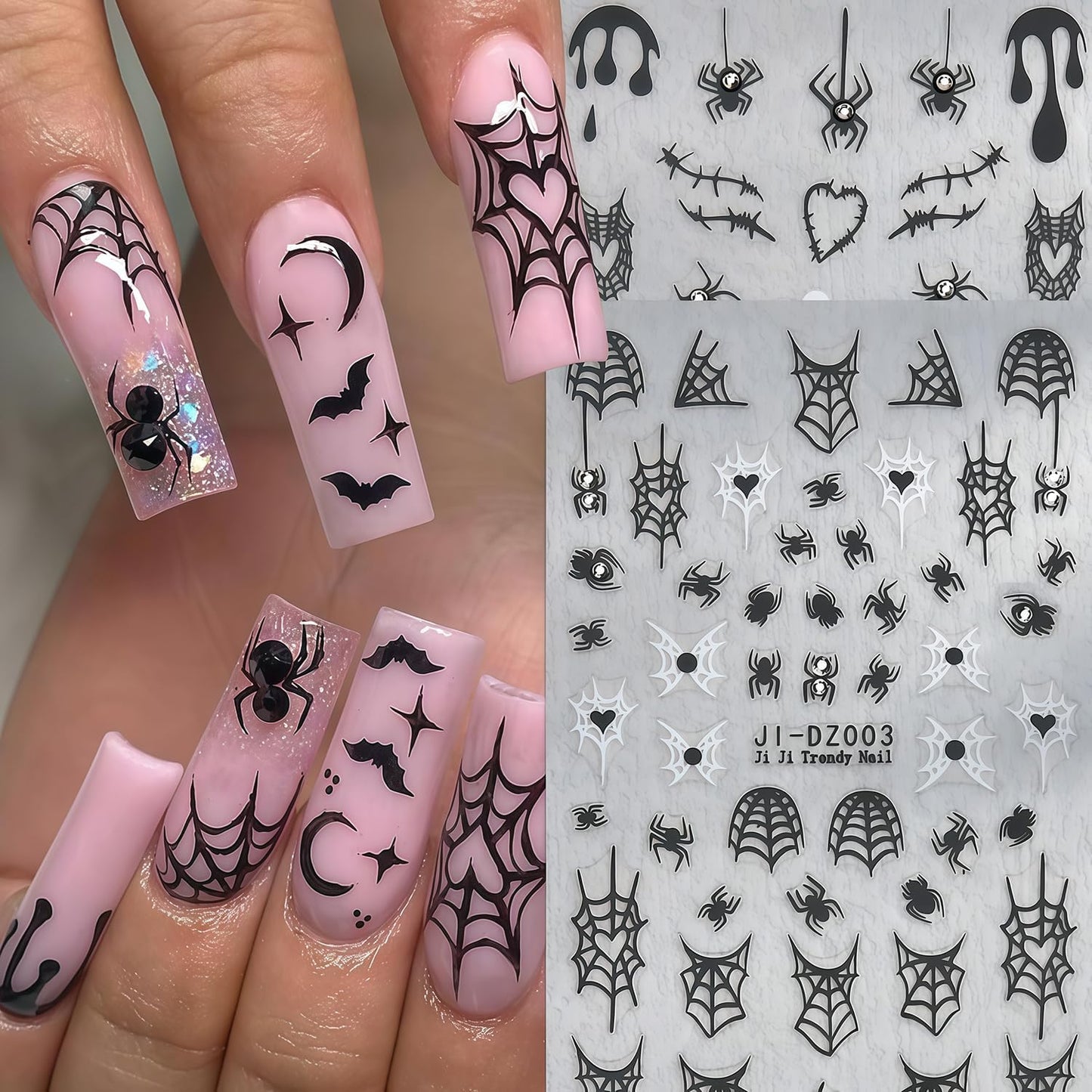 Halloween Nail Art Stickers Ghost Nail Decals Shiny Crystal Diamonds Rhinestones Spider Web Spooky Spider Nail Art Design Stickers Cute Fall Holiday Manicure Decoration for Salon Acrylic Nails