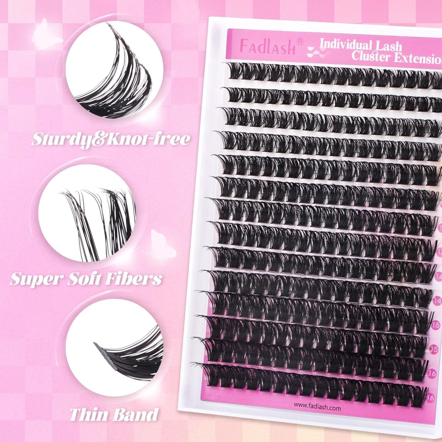 FADLASH Lash Extension DIY Kit Lash Clusters D Curl Cluster Lashes with Lash Bond and Seal Cluster Lashes Glue Remover Lash Tweezers for DIY Eyelash Extension at Home（Kit 100D-0.07D-12-18MIX）, black