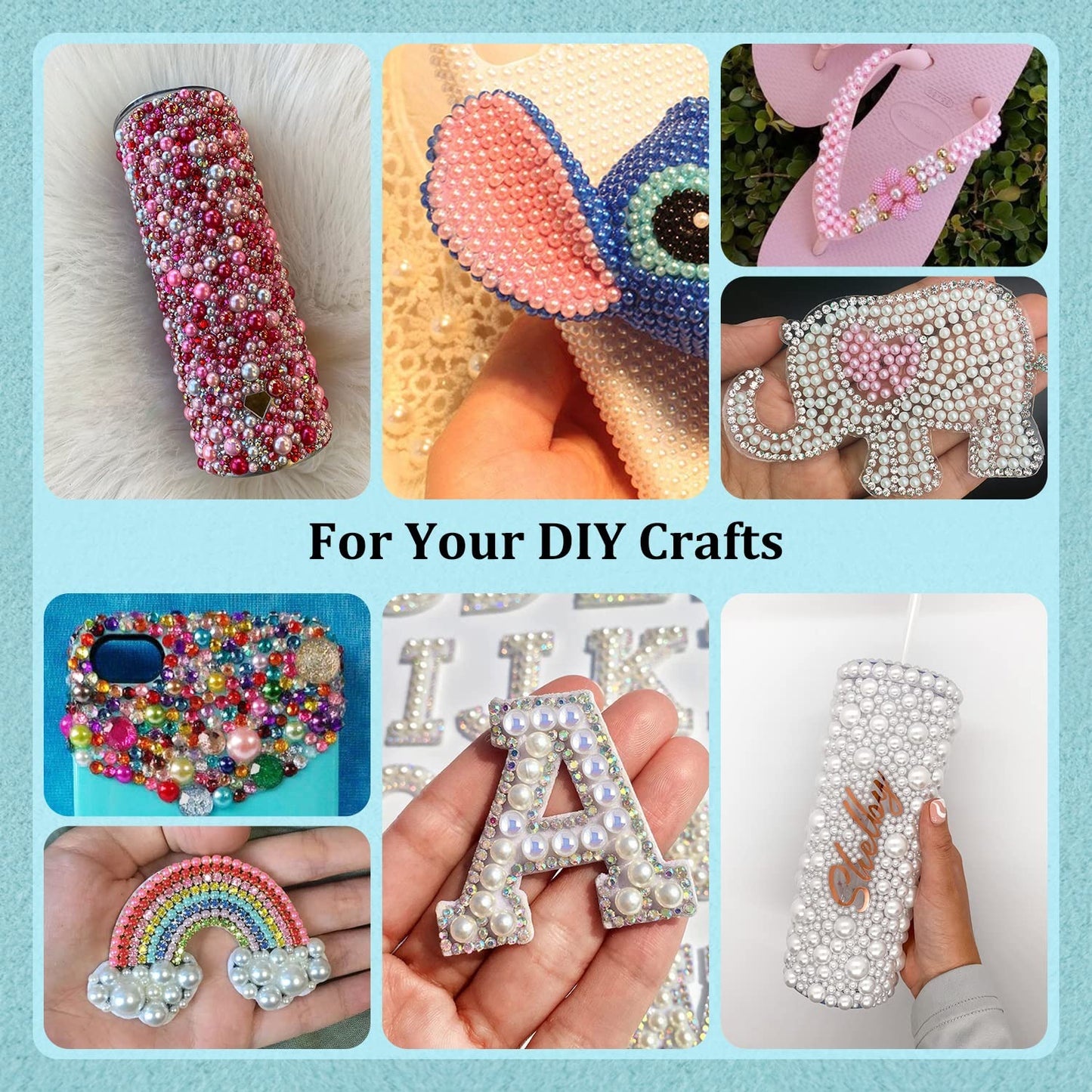 50g Flatback Pearls and Rhinestones Set 1-Pink&White, Mixed Size 3-10mm Resin Rhinestones and Half Pearls for Nail Art and Crafts and Decoration with Tweezer and Pickup Pencil