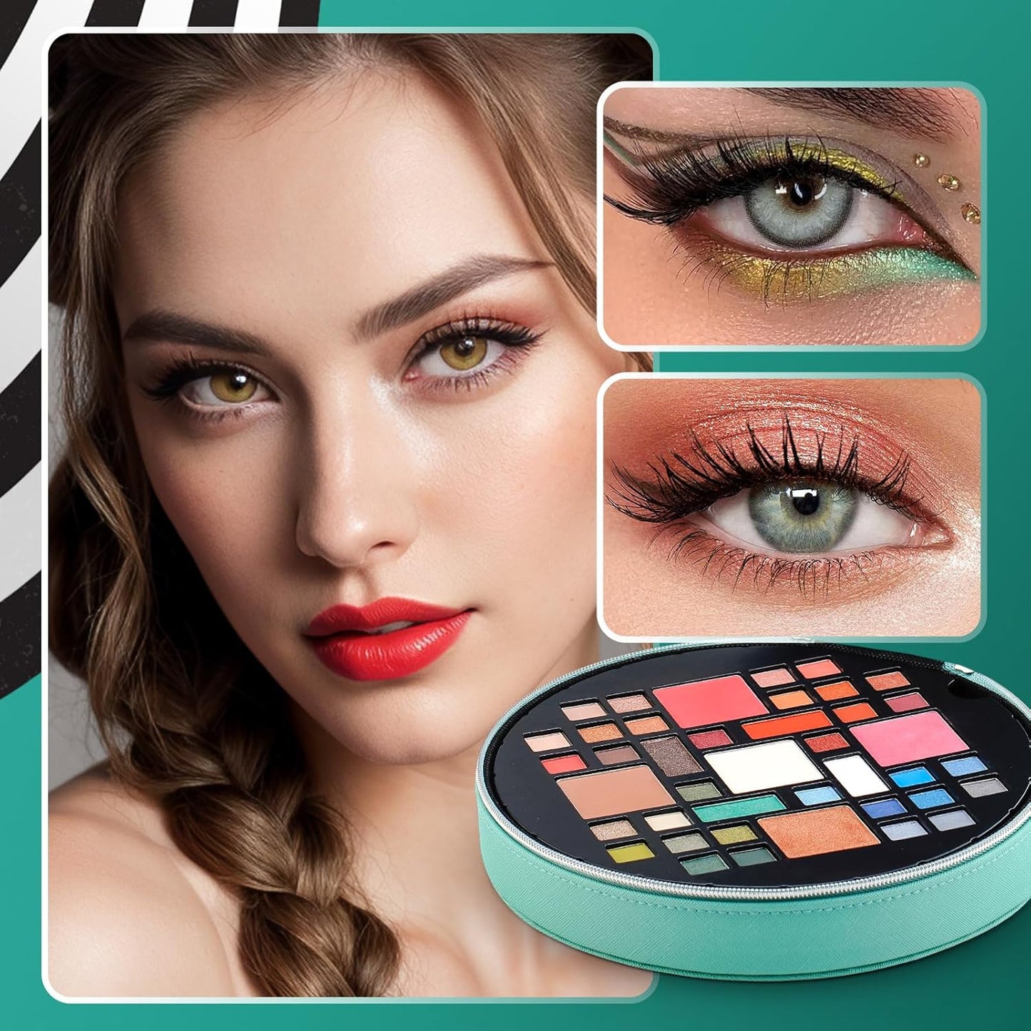 Color Nymph All In One Makeup Kit For Teens With Portable Cosmetics Bag, Multiple Makeups For Begginers As Christmas,New Year,Birthday Gift Included 38-Colors Eyeshadows Lipglosses Brushes(Green)