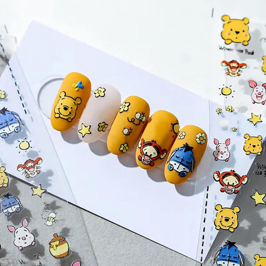 Dedyel Cute Nail Stickers 5D Embossed Cartoon Bear Nail Stickers Kawaii Animal Self-Adhesive Nail Decals for Women Girls Kids Nail Art Decoration