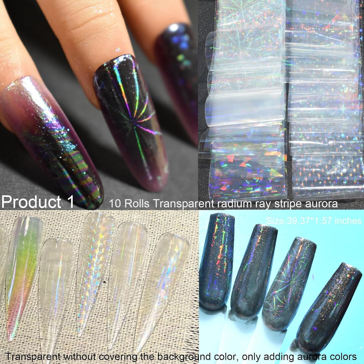 30 Rolls Nail Art Transfer Foils Set,10 Rolls Holographic Laser Aurora Nail Foil and 10Roll Metallic Color Nails Decals and 10Roll White Flowers Nails Foil Transfer Stickers 39.37x1.57 inches (30)
