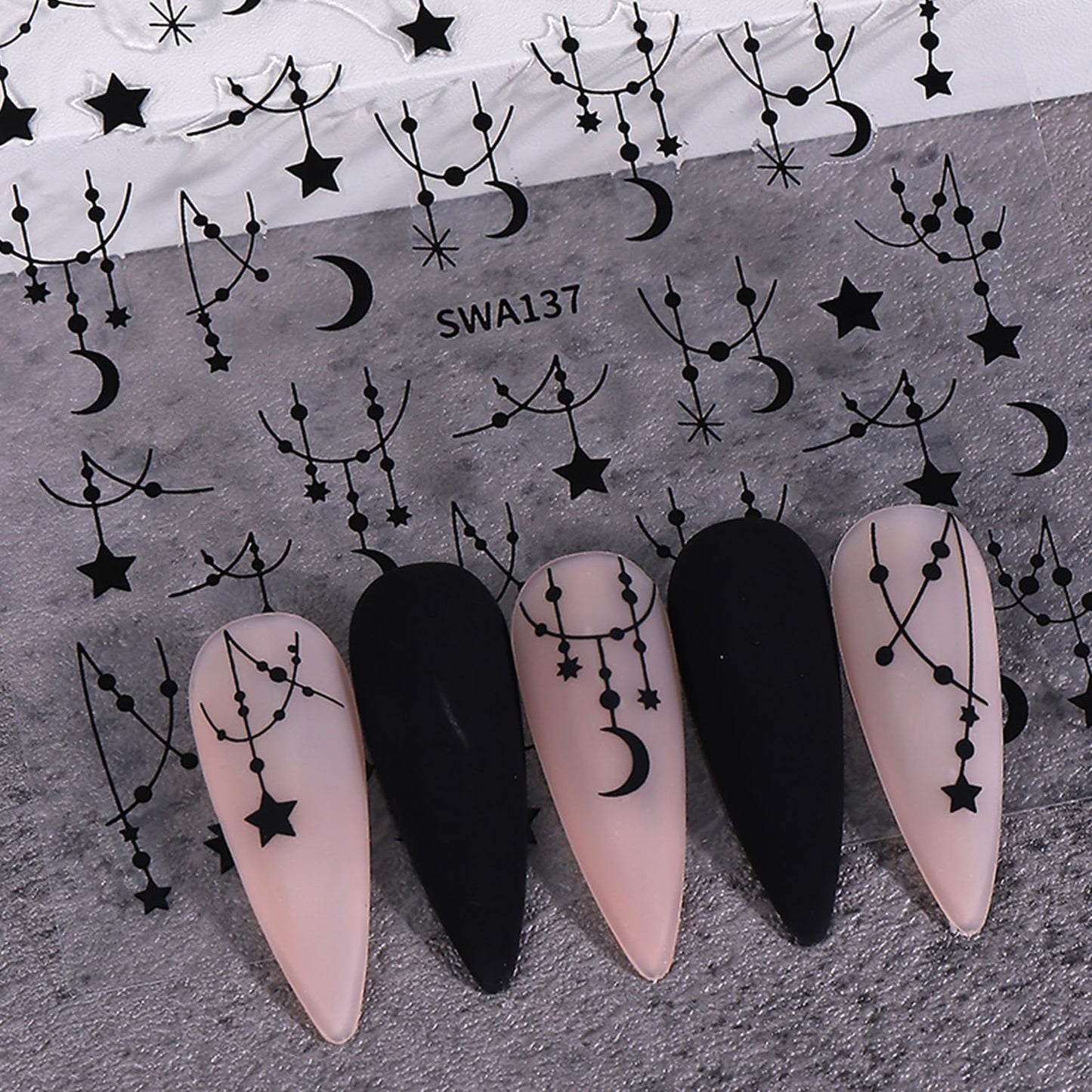7 Sheets Star Lines Nail Art Stickers Decals Gold Silver Black White Nails Stickers for Nail Art Self-Adhesive Moon Nail Decals