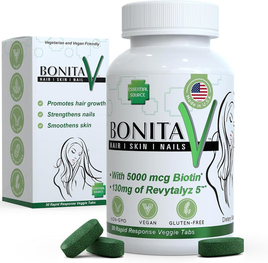 Biotin (Biotina Vitaminas) - Hair Skin Nails Vitamins for Women & Men - 5000 mcg - Hair Growth Support Supplements - 30 Tablets - with Revytalyz 5, Vitamin A, C, B12 - Made in USA