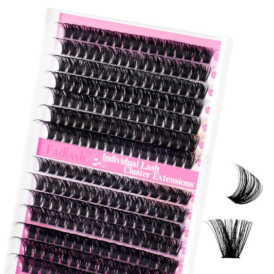 FADLASH Cluster Lashes D Curl Wispy Individual Lashes DIY Eyelash Extension Natural Look Reusable Fluffy Cluster Eyelash Extensions Self Application At Home (80D+100D-0.07D-12-18MIX)