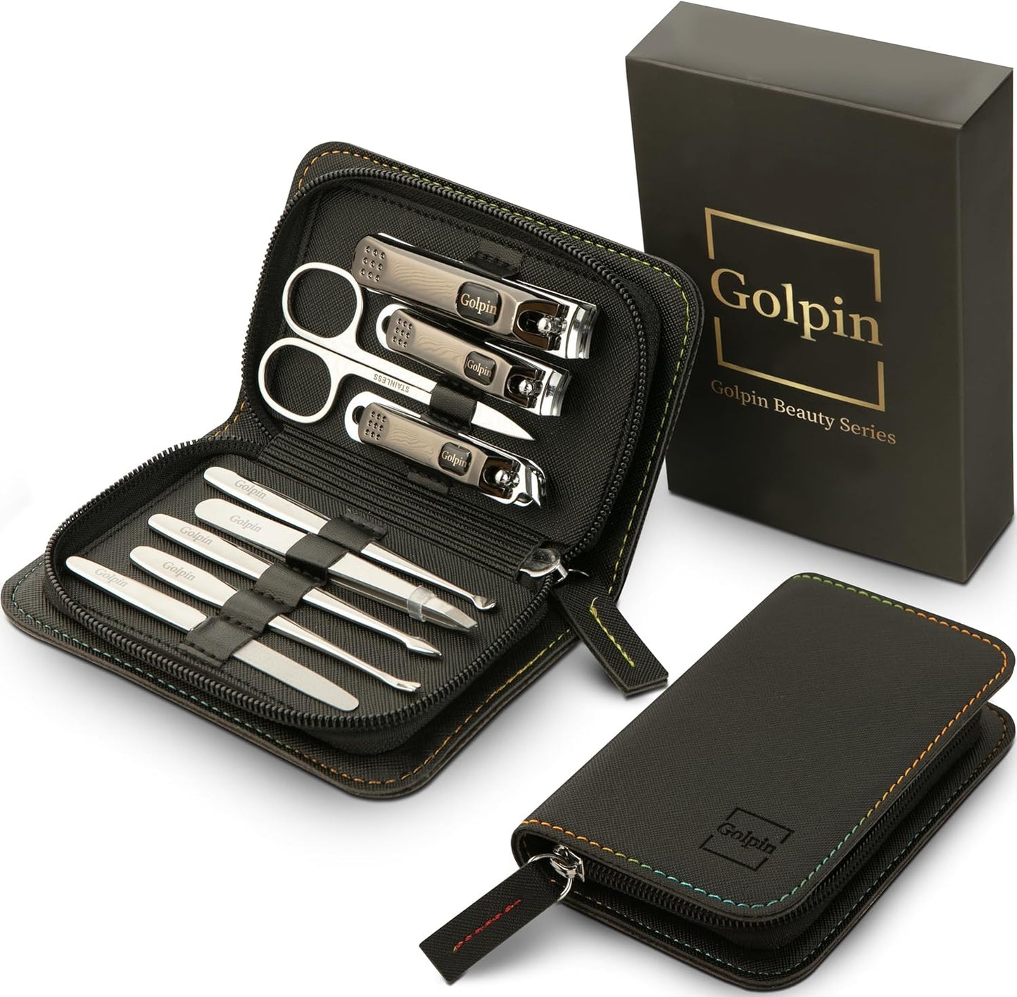 9 Pcs Manicure Kit for Men & Women – Stainless Steel Tools with Travel Nail Kit Case, Nail Clippers, Cuticle Pusher, File, Gift Ready Women & Mens Manicure Set (Black)