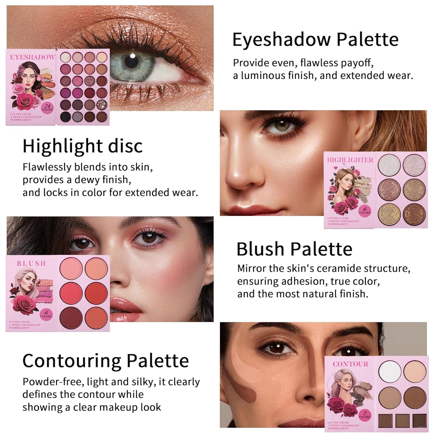 4-Layer Book-Style Foldable Makeup Palette Set | Portable & Long-Lasting | Contour Blush Highlight Eyeshadow, Professional 43 Shades, Suitable for Multiple Skin Tones & Makeup Looks, Gift Idea