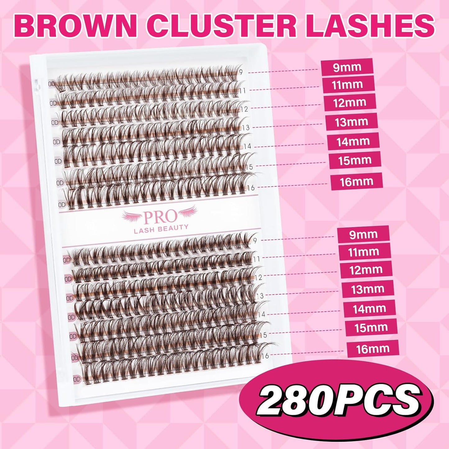 Brown Lash Extension Kit 280pcs Brown Lash Clusters Eyelash Extension Kit With Lash Bond And Seal Lash Remover Lash Applicator Eyelash Brush Easy to Apply at Home for Self Use (30D+40D-9-16mix Kit)