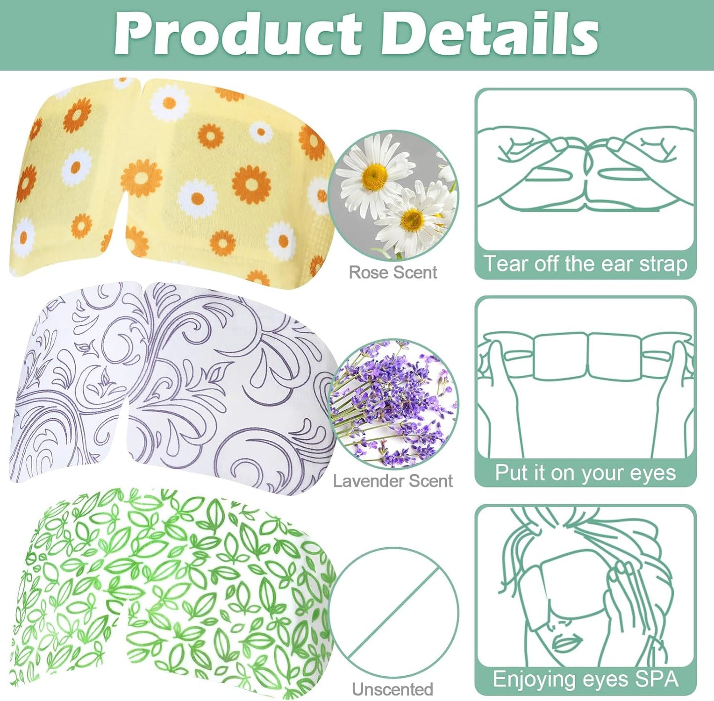 48 Packs Steam Eye Mask Disposable Self Heating Eye Mask for Dry Eyes Spa Warm Sleep Eye Mask for Home Office Travel Eyestrain Relieve (Unscented, Lavender, Chamomile)