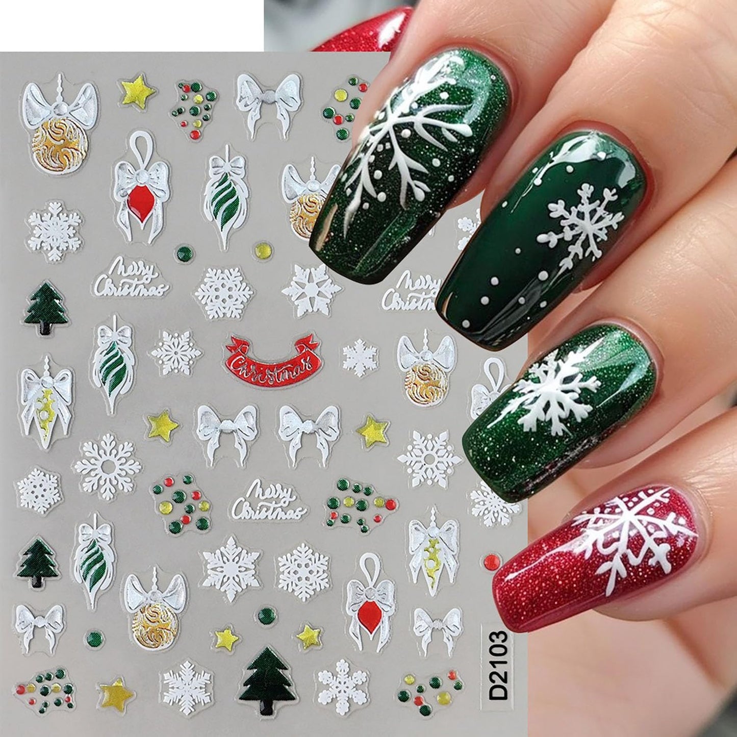 Christmas Nail Stickers 3 Sheret Christmas Nail Art Stickers DIY Self-Adhesive 3D Embossed Stickers with Santa Reindeer Snowman Bells Snowflake Bow Tree Designs Winter Christmas Nail Art Decorations
