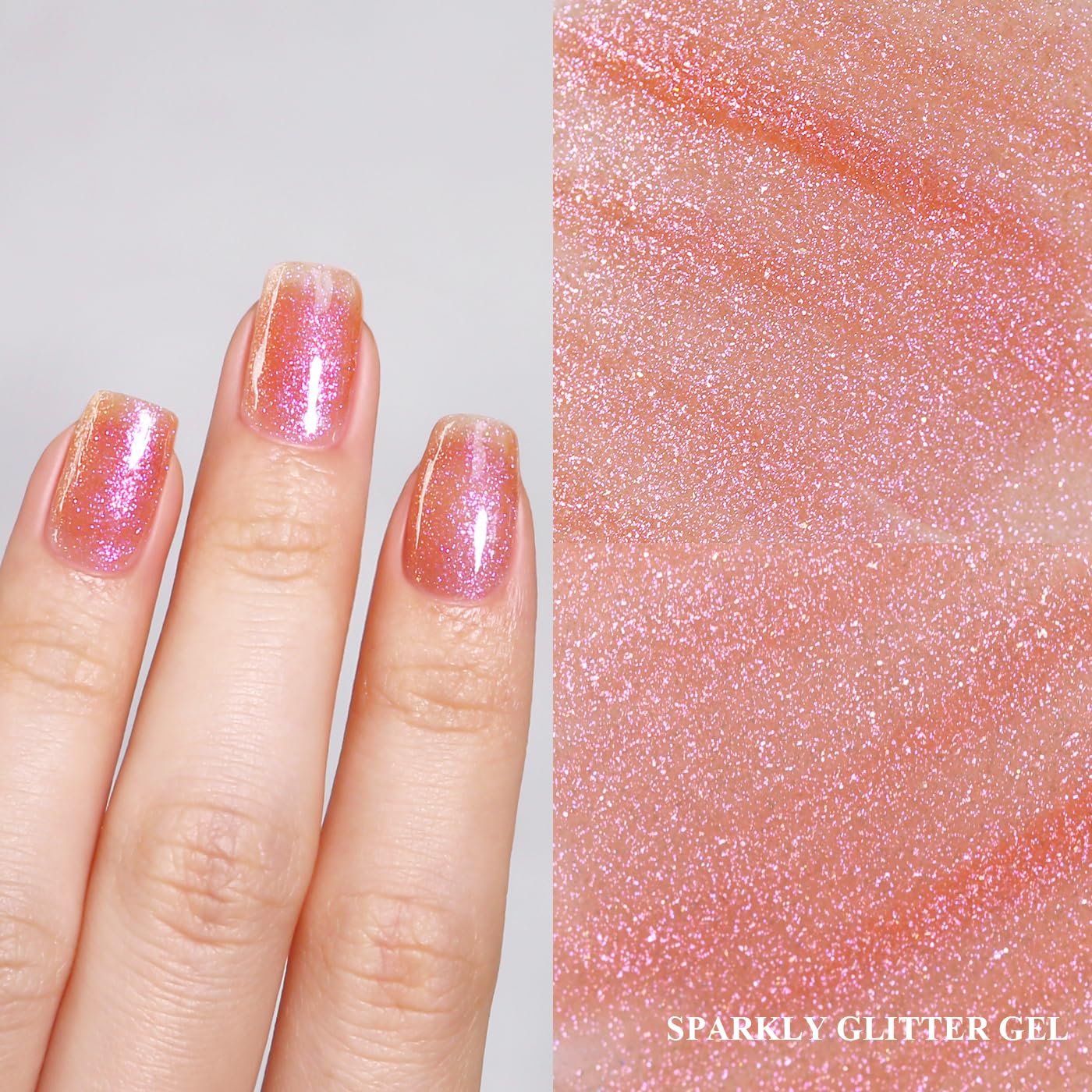 Imtiti Glitter Gel Nail Polish, Coral Iridescent Glitter Gel Polish Diamond Shimmer Sparkle Soak Off UV LED Nail Gel Polish spring summer Manicure 10ML