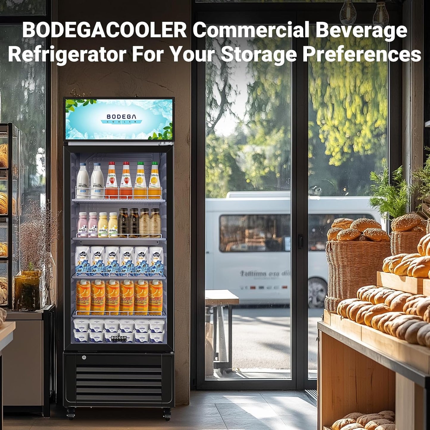BODEGACOOLER Beverage Refrigerator and Cooler, 10.0 Cu. Ft Commercial Refrigerators For Man Cave, Display Refrigerator with Soft LED Light. 4 Shelves Merchandiser Refrigerators as Black Bar Cooler.