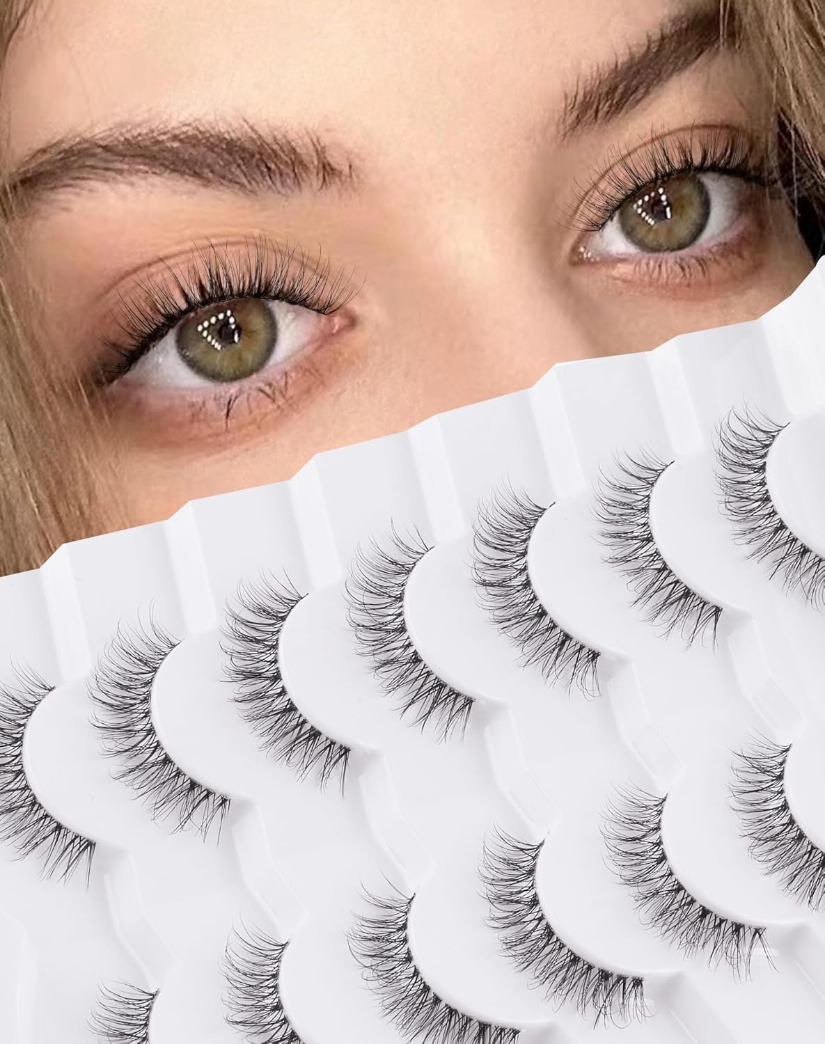 Eyelashes Natural Look Wipsy Lashes Natural Fake Lashes Clear Band Lashes Fluffy Mink Lashes Strip Lashes 12MM Demi Wispies Eyelashes