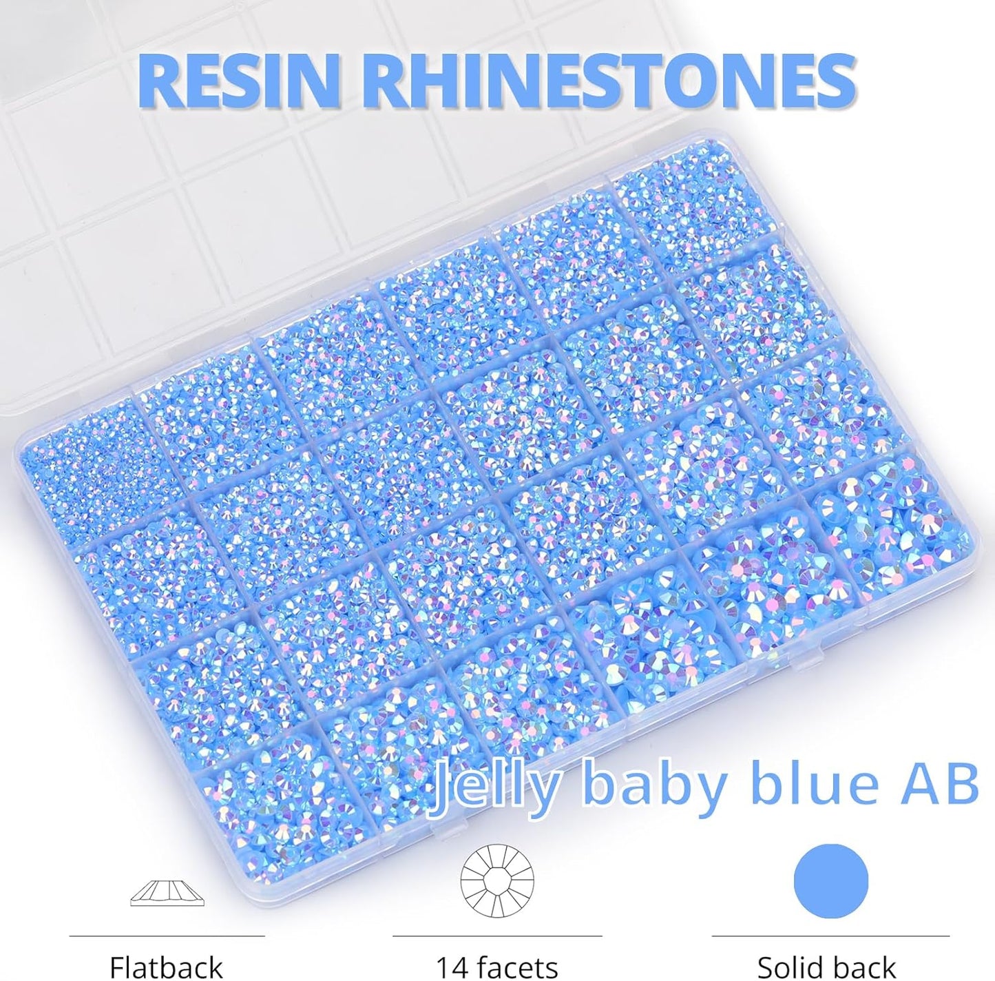 30000Pcs Resin Jelly Rhinestones Set for Crafting Bedazzling, Baby Blue AB Flatback Gems Jewels for Crafts Clothes Shoes Fabric Outfit Nails Makeup, Flat Back Crystal 2-6mm with b 7000 Glue