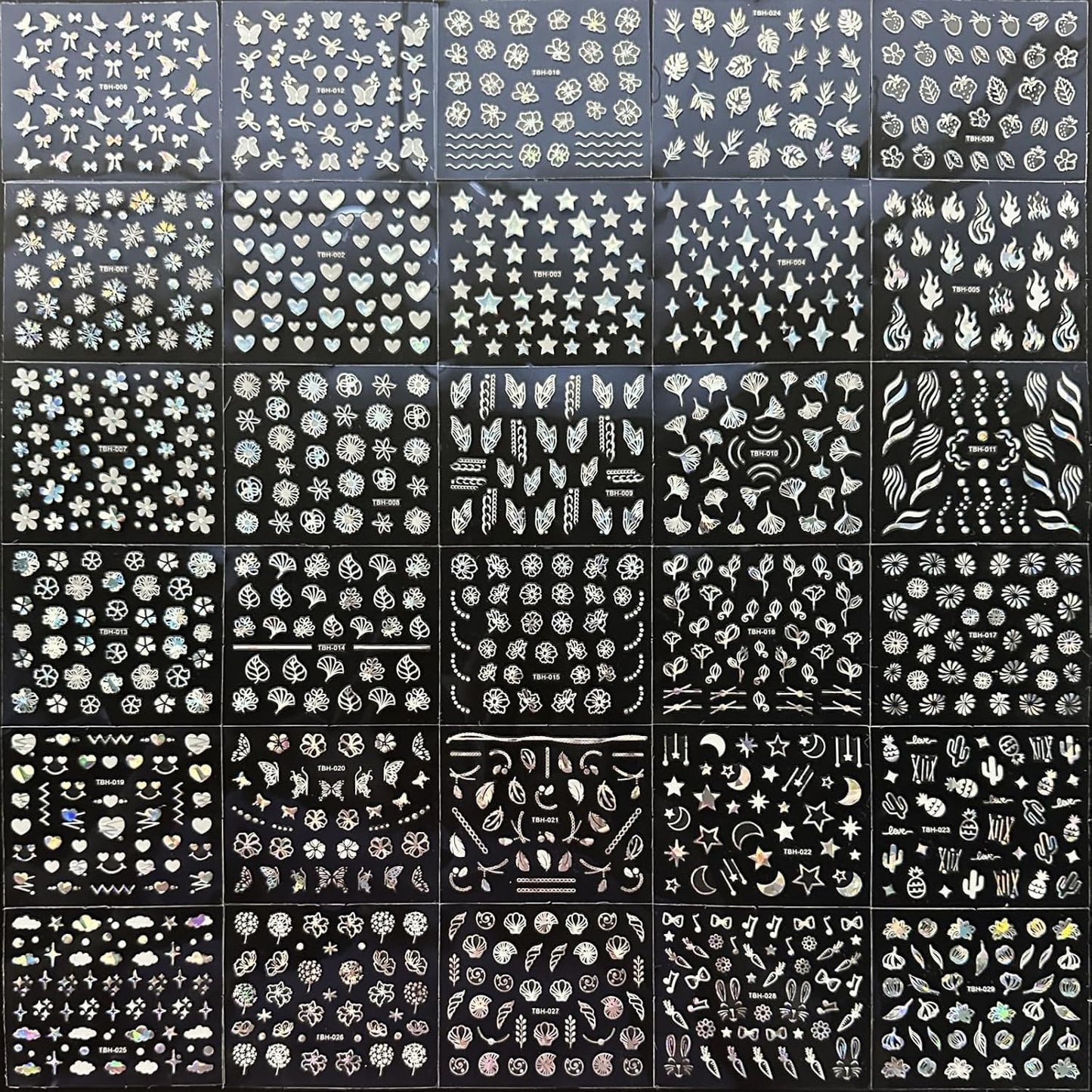 30 Sheets Aurora Flower Nail Art Stickers 3D Self Adhesive Flower Nail Stickers Aurora Moon Star Nail Decals Leaf Heart Nails Art Supplies Charms for Women Manicure Tips Decoration