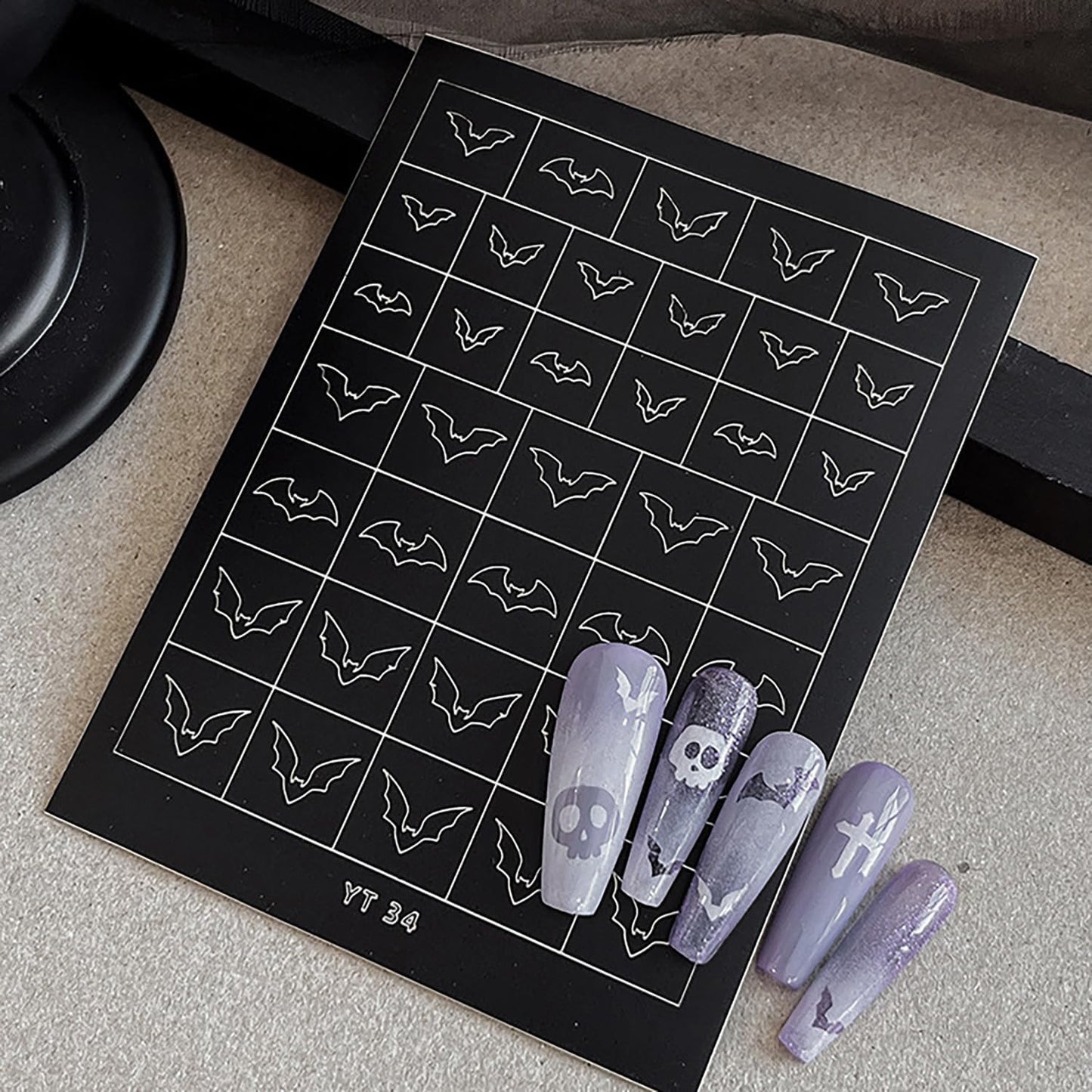 Halloween Airbrush Stencils Nail Sticker, Skull Ghost Bat Nail Art Stickers Nail Stencils Decals, Holiday Design Hollow Nail Guides Decal for Women Decoration DIY Tools 6Pcs