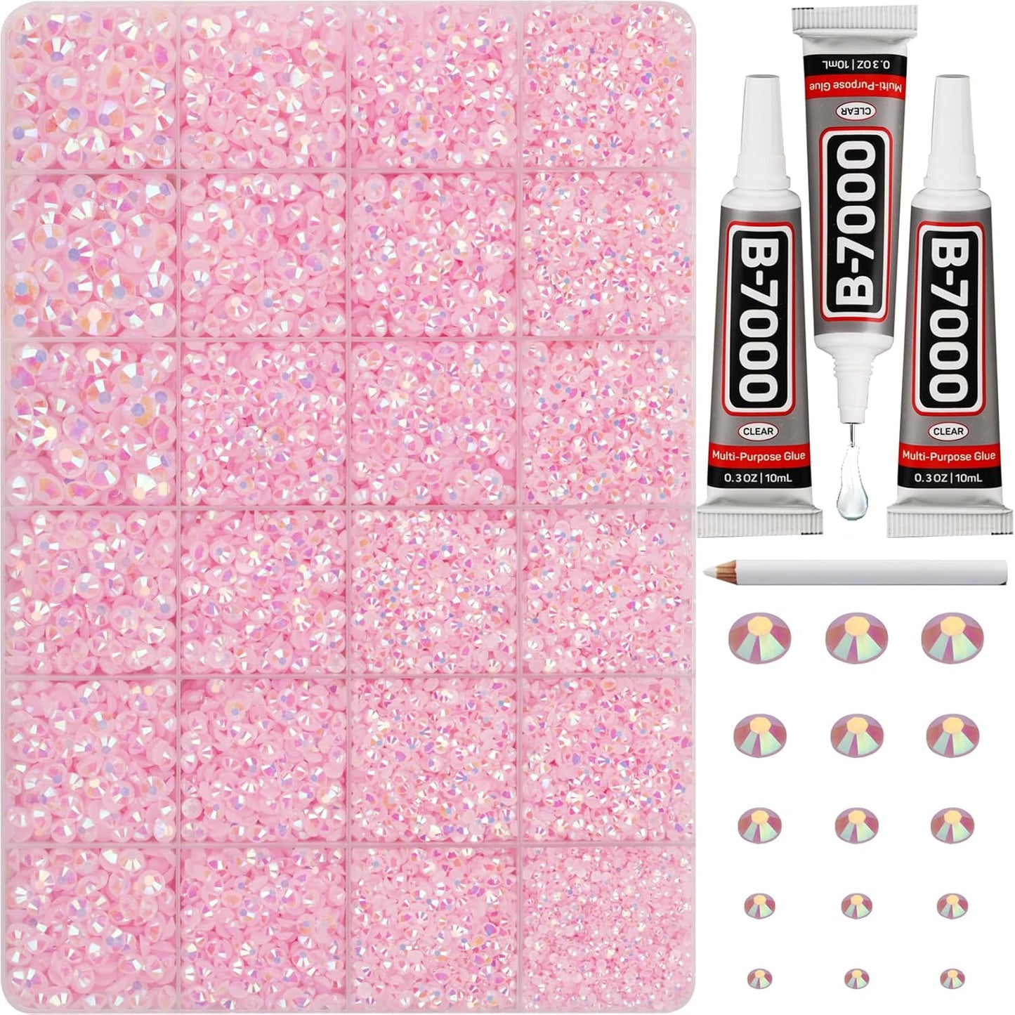 30000Pcs Resin Jelly Rhinestones for Crafting Bedazzling, Pink ab Flatback Gems Jewels for Crafts Clothing Shoes Fabric Tumblers Phone, Flat Back Light Pink Crystal S6/10/16/20/30 with b7000 Glue