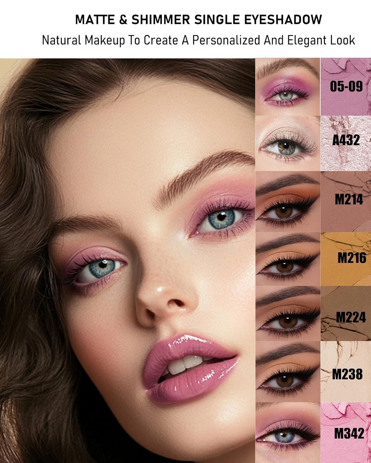 Single Matte Eyeshadow, Pink Eye Shadow Blush Palette Makeup,High Pigment Waterproof Nude Multiuse Pressed Eye Shadows Powder with Smooth Powder,Lightweight Blendable Formula for Daily Eye Look-342