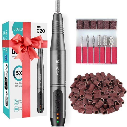 COSLUS Cordless Nail Drill Electric File: Professional for Acrylic Gel Dip Powder Nails Portable Nail Drill Machine Kit for Manicure Pedicure Nail Set with Everything Rechargeable Lightweight