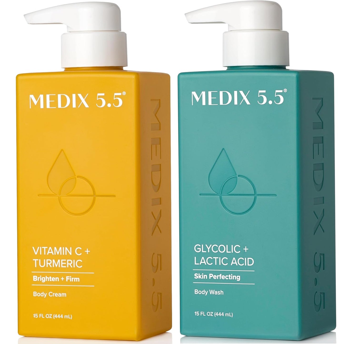 Medix 5.5 Exfoliating AHA Glycolic Acid Face & Body Wash Cleanser + Vitamin C Moisturizing Body Cream Lotion Skin Care 2PC Set | Alpha Hydroxy Acid & Lactic Acid Foaming Face Wash, 2-PC