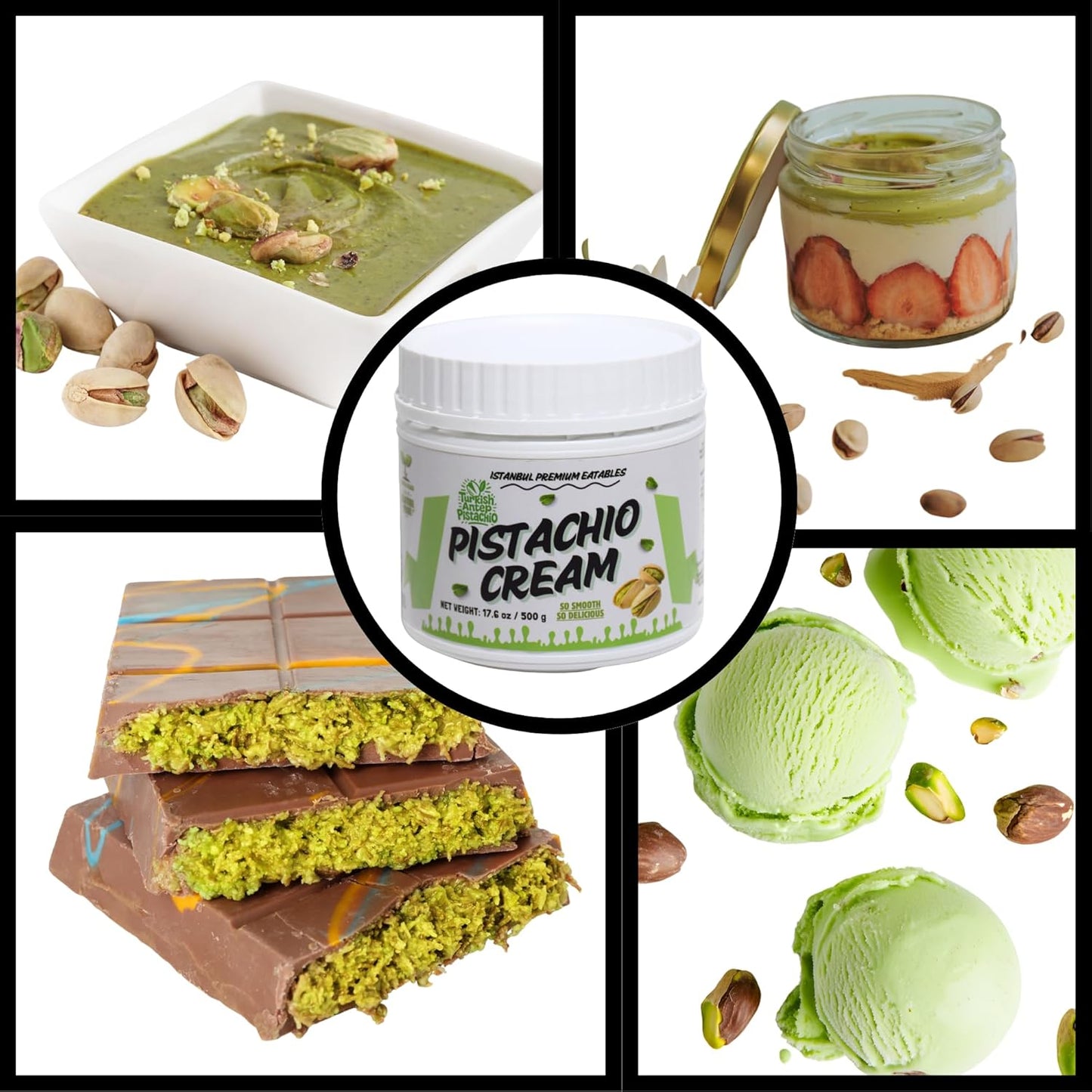 Istanbul Premium Pistachio Cream, Pistachios for Dubai Chocolate Bar, Cream for Dessert, Kataifi & Knafeh, Crema de Pistacho, Non-GMO,1.1 LB (500gr)