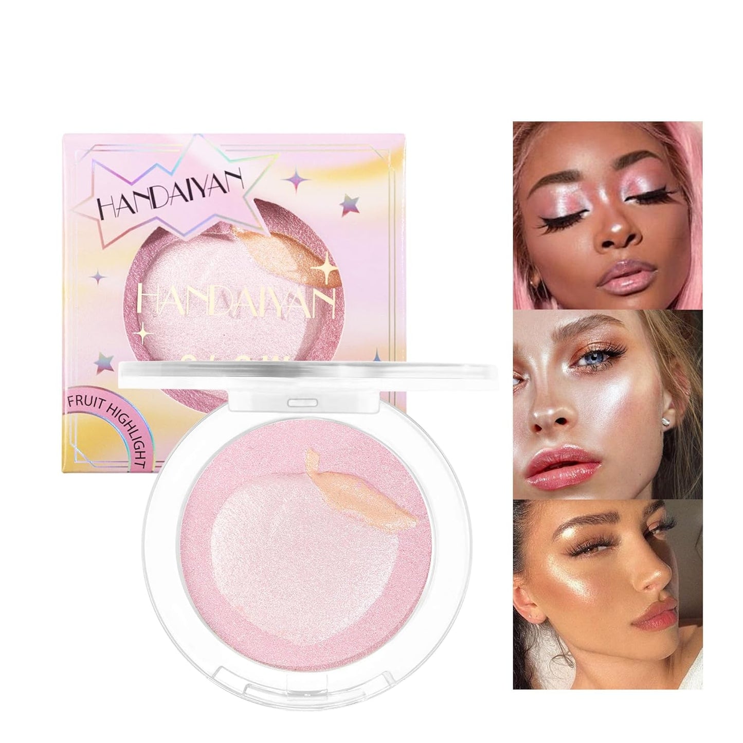 Face Highlighter Makeup Palette, Glossy Glitter Highlight Brightening Contouring Palette Natural Shiny Contour Makeup Illuminator Longlasting Lightweight, Blush&Highlighter (#03 Strawberry)