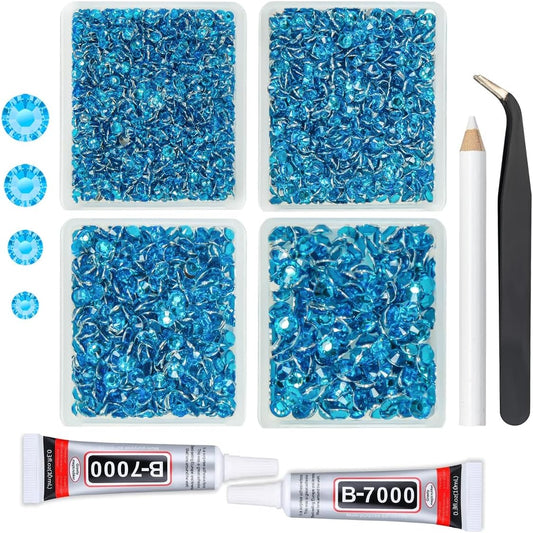 4 Boxes Classic Jean Blue Resin Crystal Rhinestones w B7000 Jewelry Glue for Bedazzling Crafting 3mm 4mm 5mm 6mm Flatback Stones Diamonds Crystals Gems for Face Makeup Tumblers Bottles Crafts