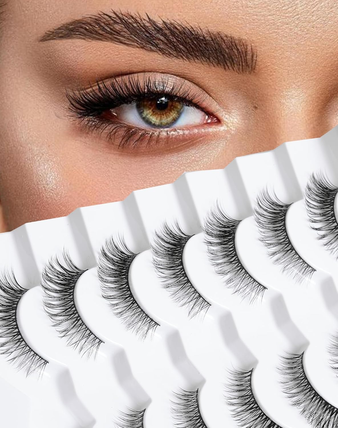 Cat Eye Lashes Wispy False Eyelashes Natural False Lashes Fox Eye Lashes Pack Demi Wispies Eyelashes Thick Mink Lashes Wispy Fake Lashes 7 Pairs