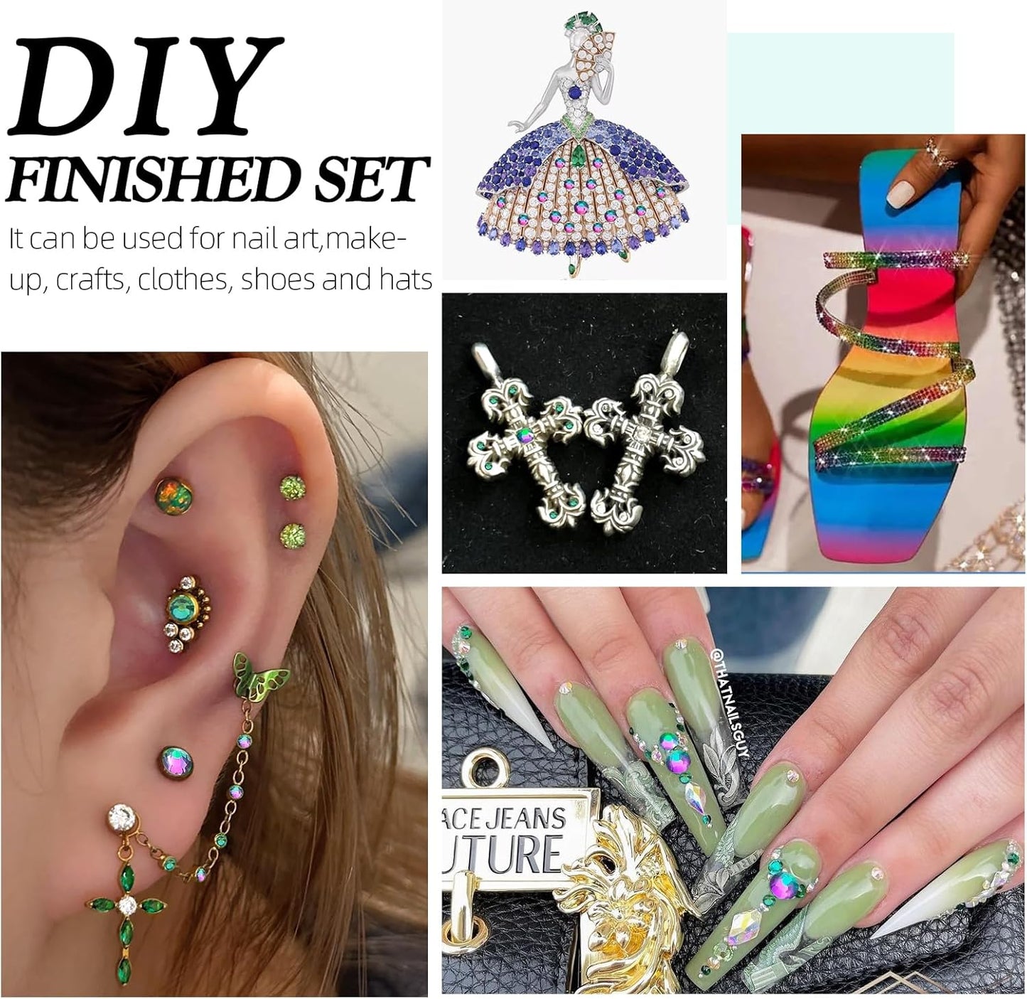 Green Volcano Flatback Rhinestones, Glass Rhinestones for Nail Art and Craft, Glue Fix, Loose Crystal Gemstones(Green Volcano, SS30, 576pcs, 6.4-6.6mm)