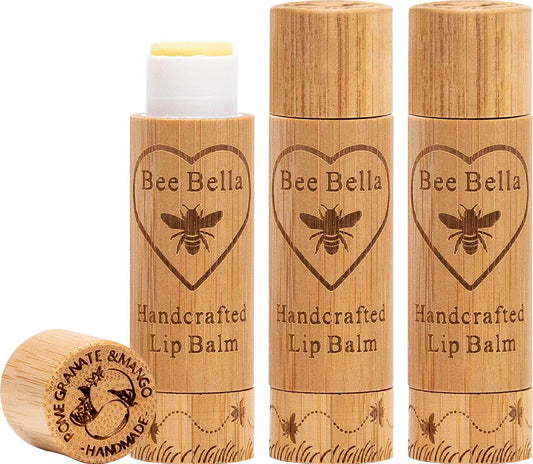 Bee Bella Lip Balm, Pomegranate Mango, 3 Pack - Moisturizing Lip Care, 100% Natural, Original Organic Beeswax with Vitamin E, Handmade in USA