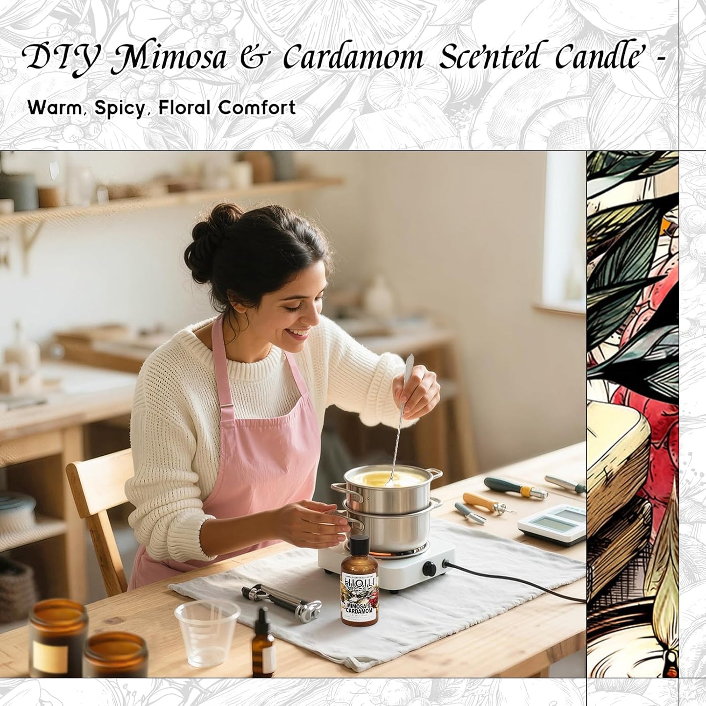 HIQILI Mimosa & Cardamom Fragrance Oil for Candle & Soap Making,Ideal for Essential Oil Diffuser, DIY Perfume, Room Sprays - 1 Fl Oz