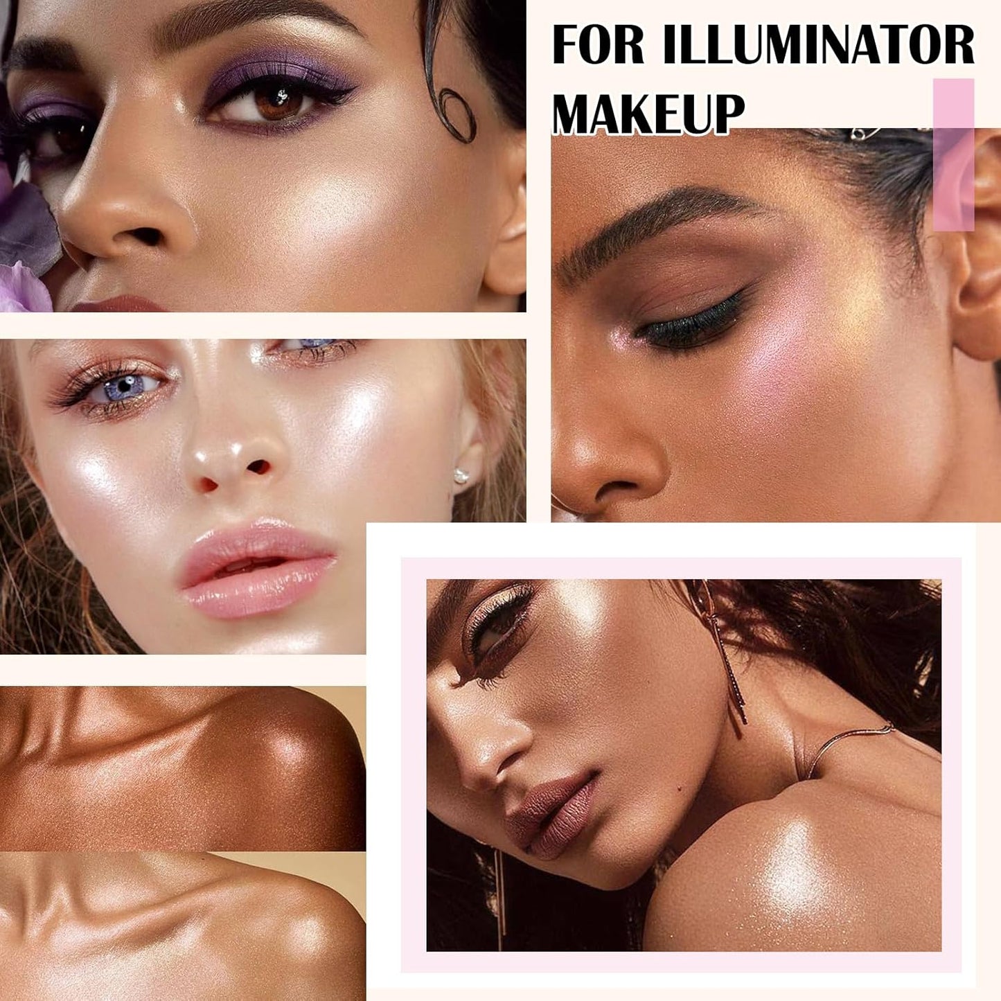 Highlighter Makeup Palette Shimmer Contour Palette Powder for Brighten Face Contour Gold Cheek Highlight Makeup, Long Lasting Highlighter Powder with Mirror for Illuminator Makeup (NUDE PINK)