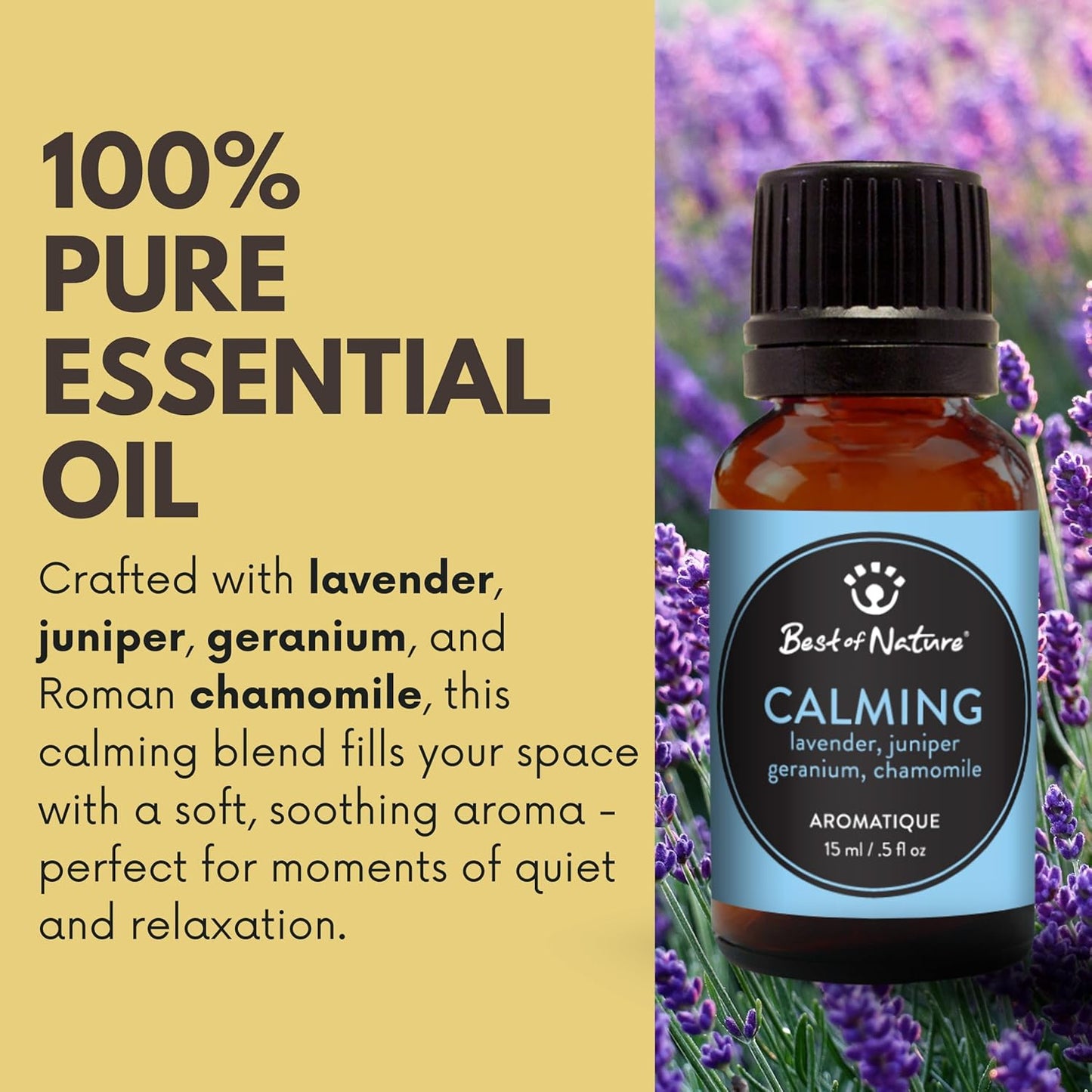 Best of Nature Calming Essential Oil Blend – Lavender, Roman Chamomile, Geranium & Juniper – 100% Pure for Diffuser, Relaxation & Self-Care – Soothing Aromatherapy